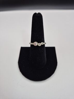 Delicate Crystal Three-Stone Silver Ring - White Crystal